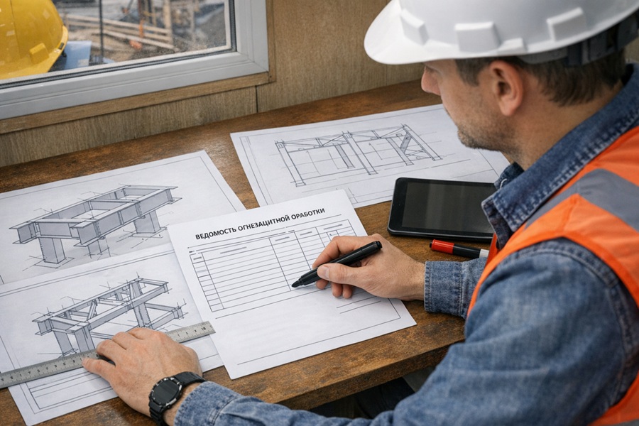 Ведомость огнезащитной обработки по проектам КМ и КМД