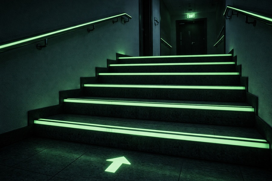 Фотолюминесцентная разметка на полу и ступенях