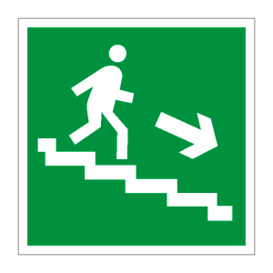 Знак безопасности «Направление к эвакуационному выходу по лестнице вниз (правосторонний)»